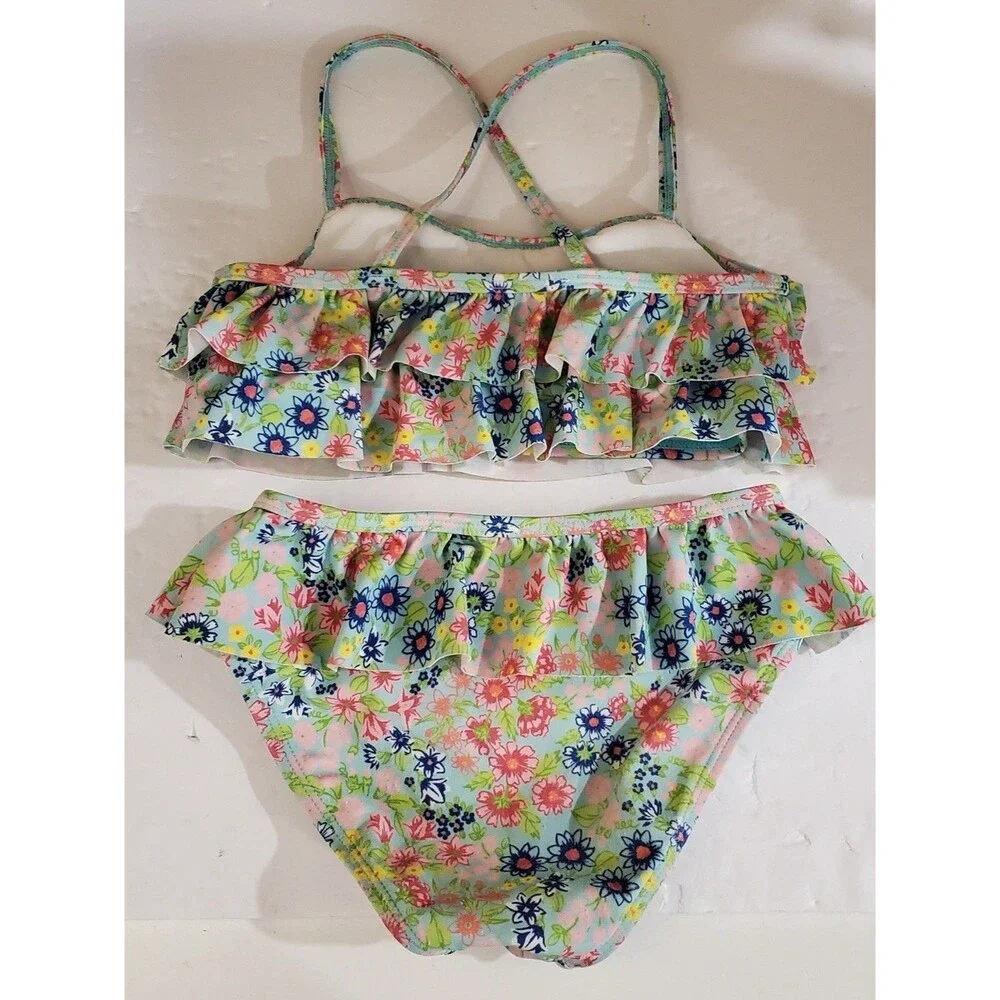Janie and Jack Swim Shop Mint Ditsy Floral 2-Piece Swimsuit Bikini Size 5